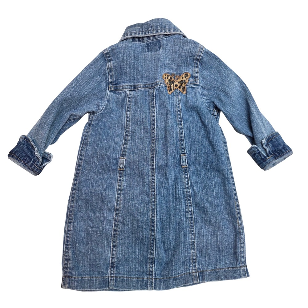 The Childrens Place Girls Blue Denim Butterfly Leopard Dress 36 Mos 3T Stretch - Picture 2 of 7